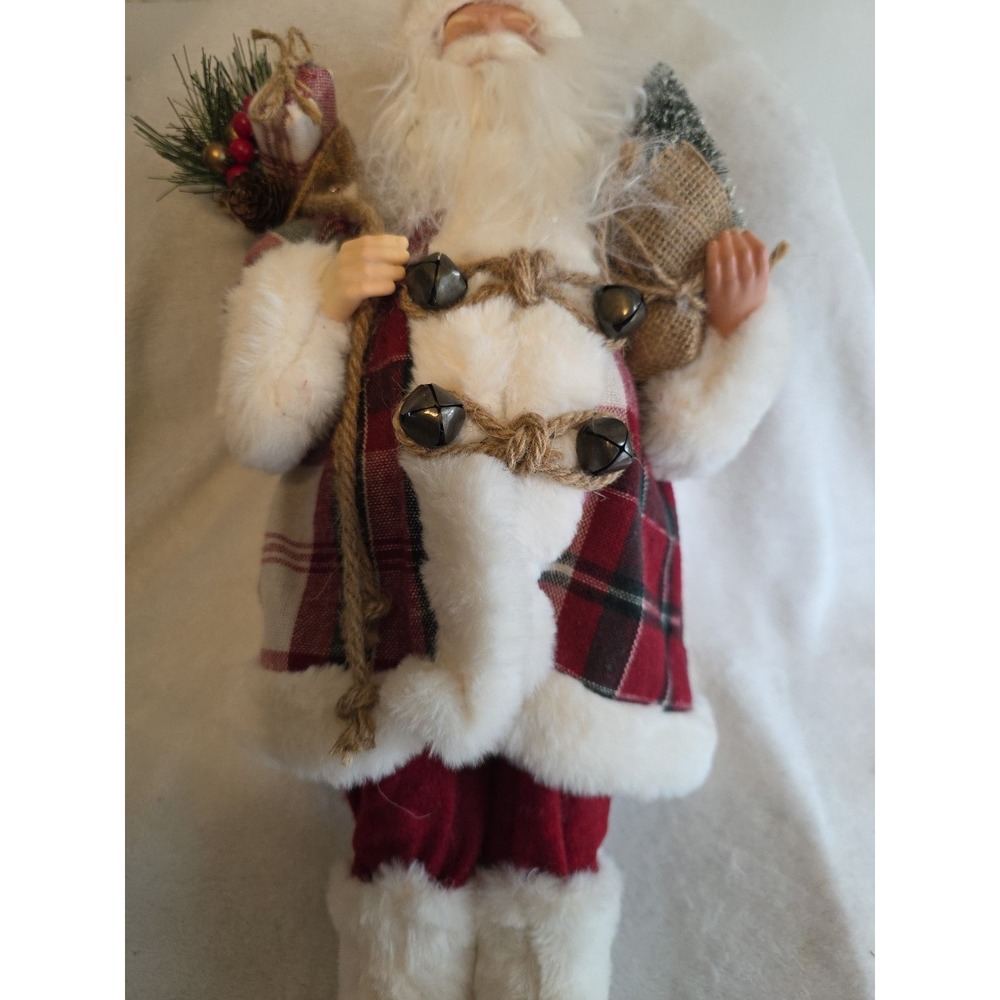 Vintage Santa Claus Figurine w/ Plaid Coat & Tree–Christmas Holiday Decor-17 in - Picture 11 of 11